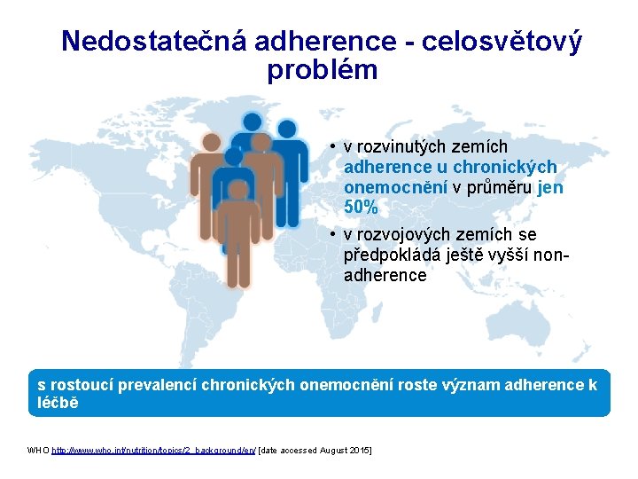 Nedostatečná adherence - celosvětový problém • v rozvinutých zemích adherence u chronických onemocnění v