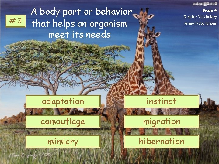 #3 A body part or behavior that helps an organism meet its needs Grade