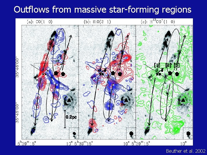 Outflows from massive star-forming regions IRAM 30 m data Grey: 1. 2 mm Contours: