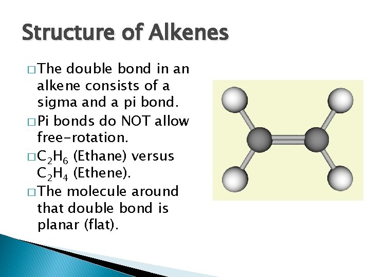 Structure of Alkenes � The double bond in an alkene consists of a sigma