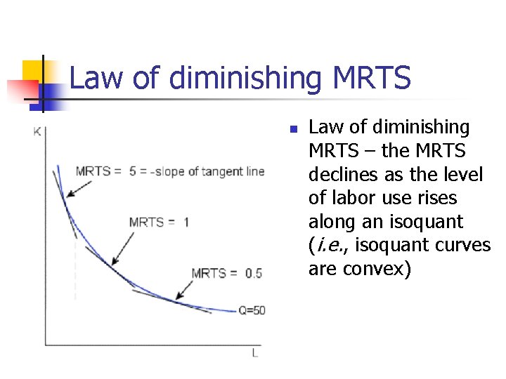 Law of diminishing MRTS n Law of diminishing MRTS – the MRTS declines as Law of diminishing MRTS n Law of diminishing MRTS – the MRTS declines as