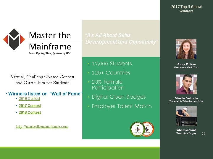 2017 Top 3 Global Winners Master the Mainframe “It’s All About Skills Development and