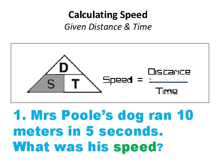 Calculating Speed Given Distance & Time 1. Mrs Poole’s Divide Distancedog by Time ran