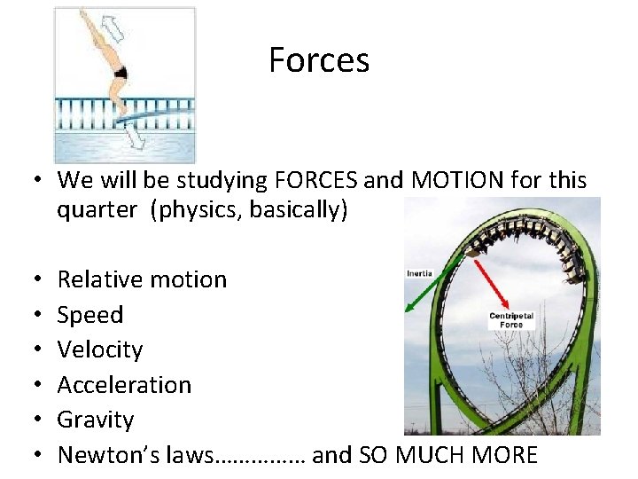 Forces • We will be studying FORCES and MOTION for this quarter (physics, basically)