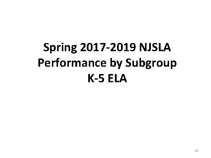 Spring 2017 -2019 NJSLA Performance by Subgroup K-5 ELA 39 