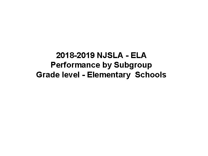 2018 -2019 NJSLA - ELA Performance by Subgroup Grade level - Elementary Schools 