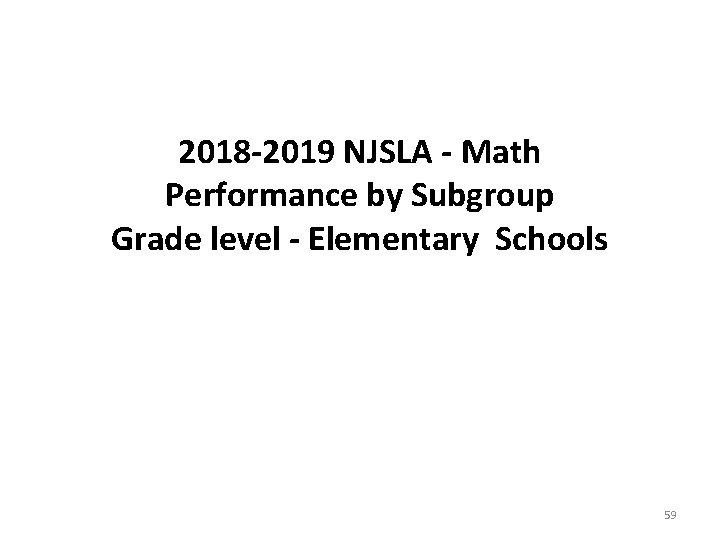 2018 -2019 NJSLA - Math Performance by Subgroup Grade level - Elementary Schools 59
