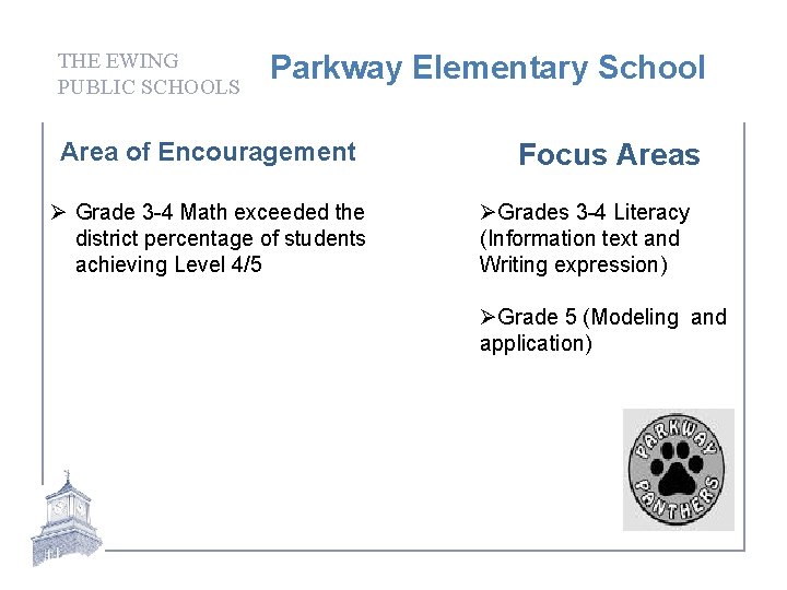 THE EWING PUBLIC SCHOOLS Parkway Elementary School Area of Encouragement Ø Grade 3 -4