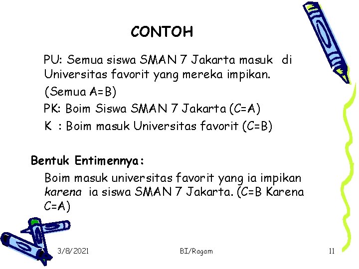 CONTOH PU: Semua siswa SMAN 7 Jakarta masuk di Universitas favorit yang mereka impikan.