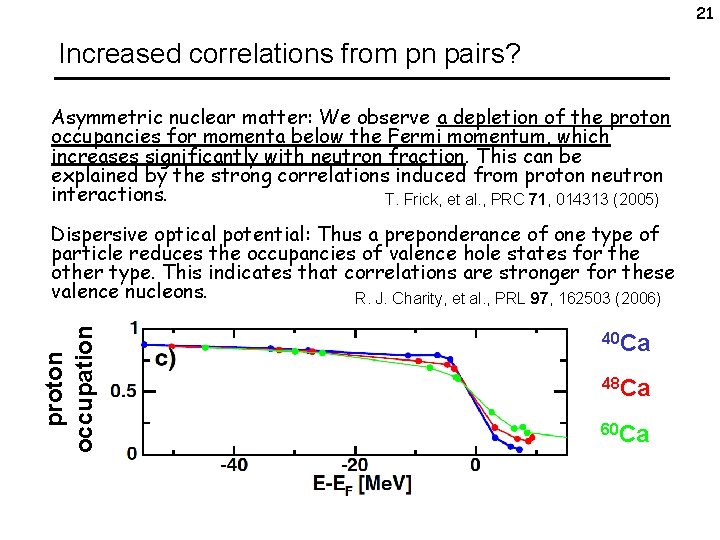 21 Increased correlations from pn pairs? Asymmetric nuclear matter: We observe a depletion of