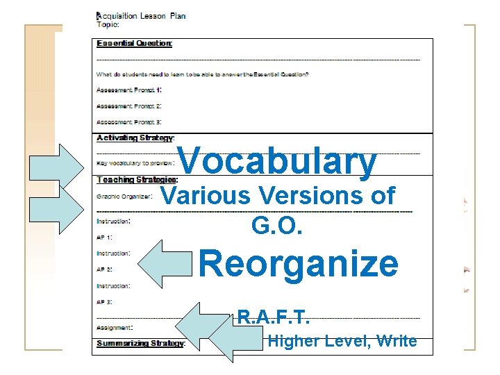 Welcome Back Vocabulary Various Versions of G. O. Reorganize R. A. F. T. Higher