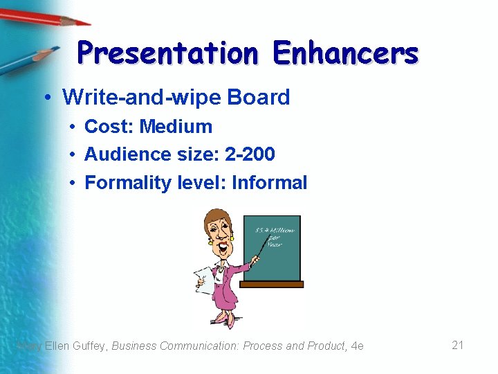 Presentation Enhancers • Write-and-wipe Board • Cost: Medium • Audience size: 2 -200 •