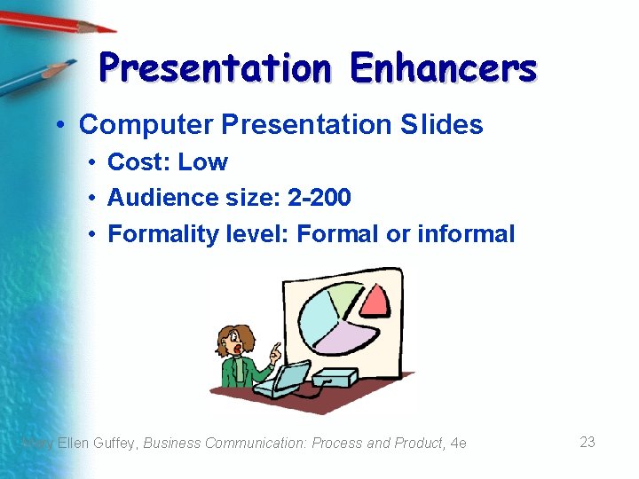 Presentation Enhancers • Computer Presentation Slides • Cost: Low • Audience size: 2 -200