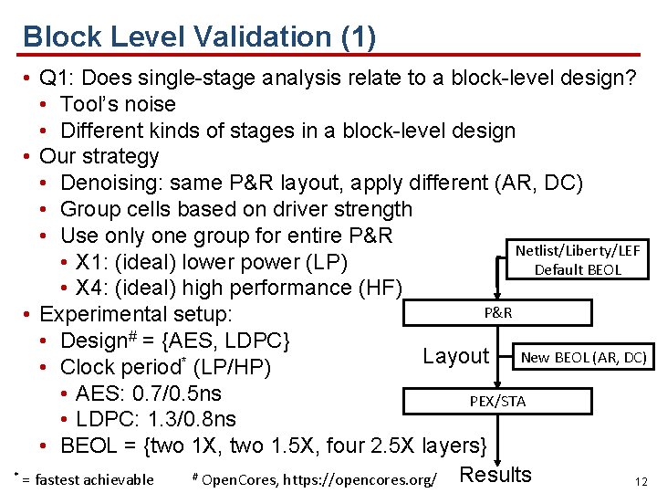 Block Level Validation (1) • Q 1: Does single-stage analysis relate to a block-level