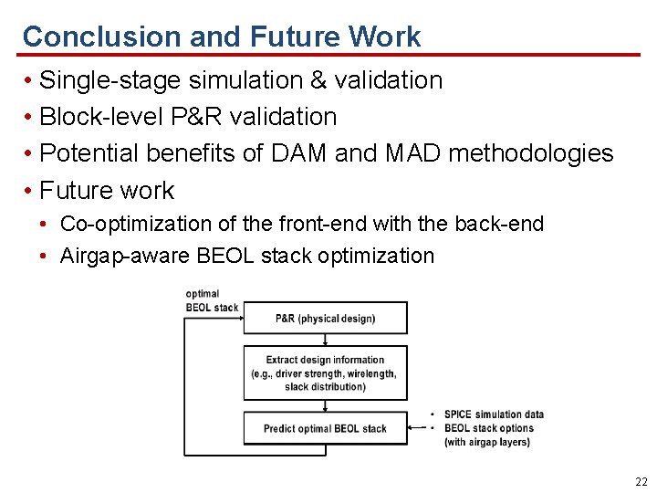 Conclusion and Future Work • Single-stage simulation & validation • Block-level P&R validation •