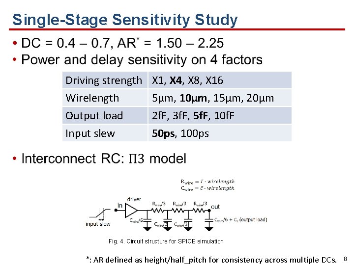 Single-Stage Sensitivity Study • Driving strength Wirelength Output load Input slew X 1, X
