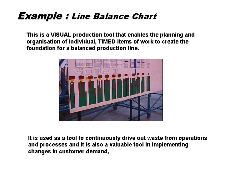 Example : Line Balance Chart This is a VISUAL production tool that enables the