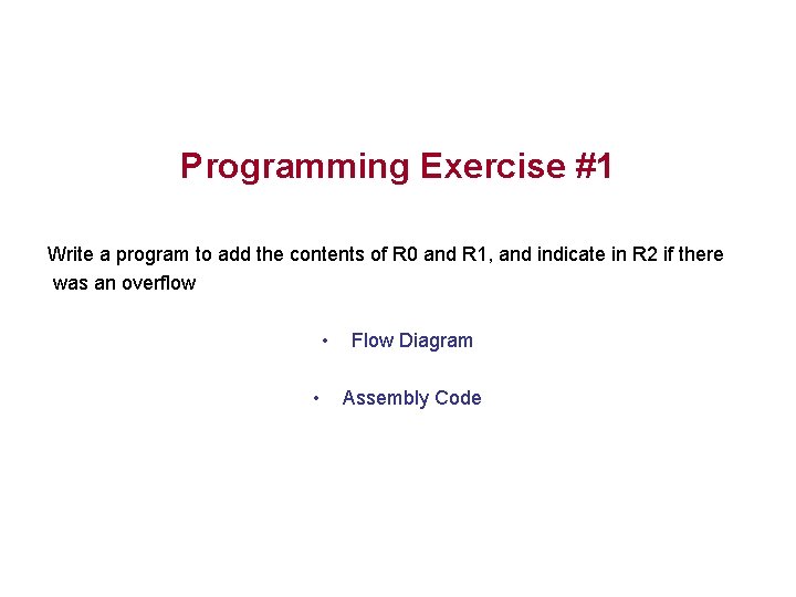 Programming Exercise #1 Write a program to add the contents of R 0 and