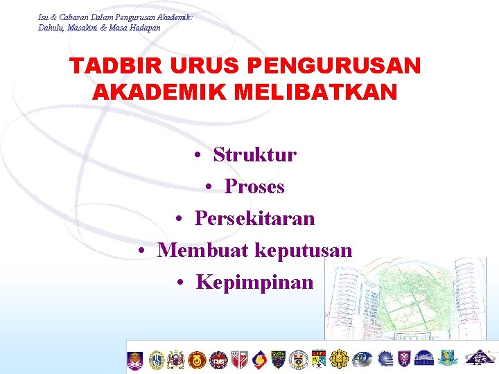 Isu & Cabaran Dalam Pengurusan Akademik: Dahulu, Masakini & Masa Hadapan TADBIR URUS PENGURUSAN