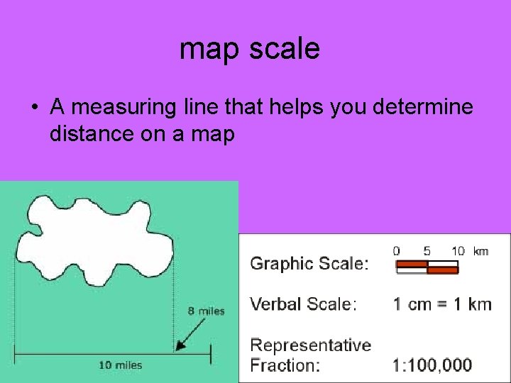 map scale • A measuring line that helps you determine distance on a map