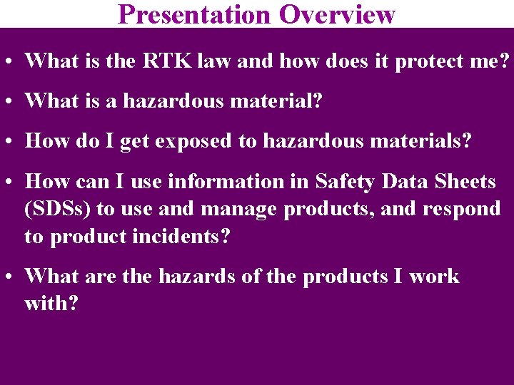 Presentation Overview • What is the RTK law and how does it protect me?