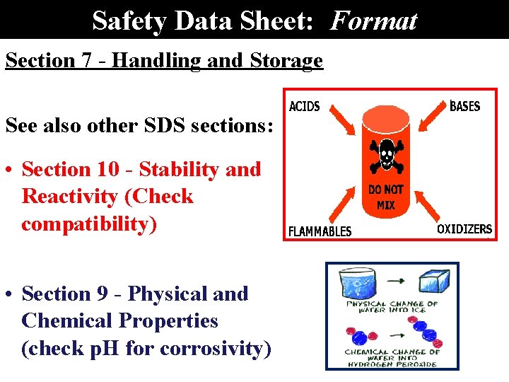 Safety Data Sheet: Format Section 7 - Handling and Storage See also other SDS