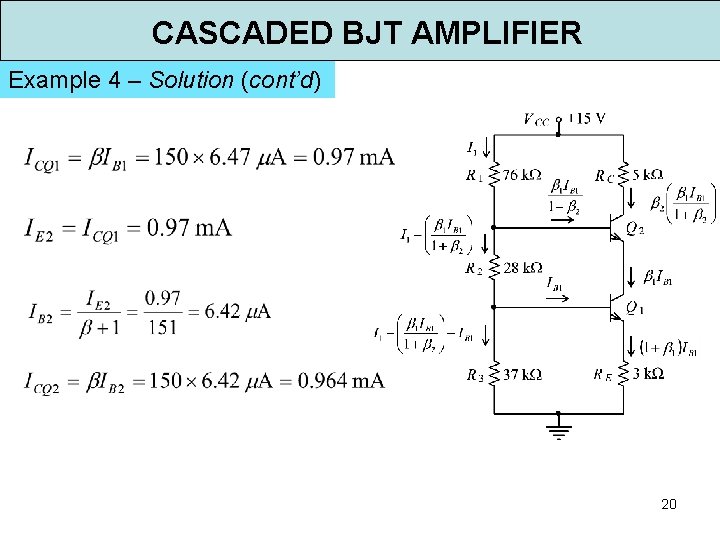 CASCADED BJT AMPLIFIER Example 4 – Solution (cont’d) 20 