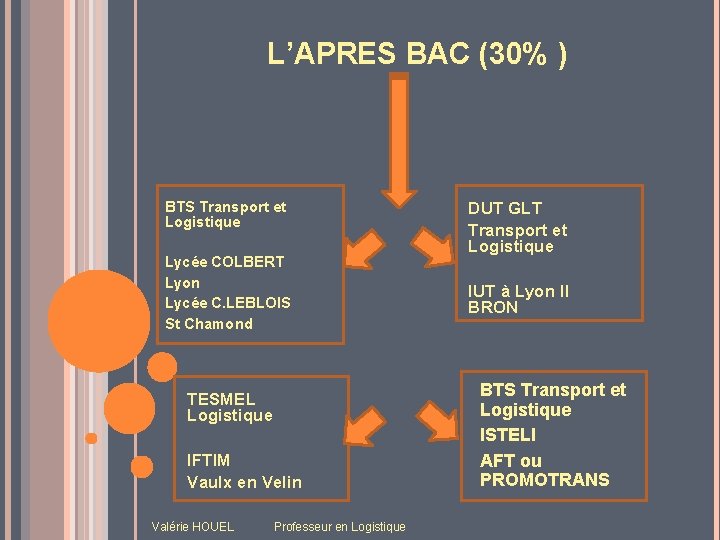 L’APRES BAC (30% ) BTS Transport et Logistique Lycée COLBERT Lyon Lycée C. LEBLOIS