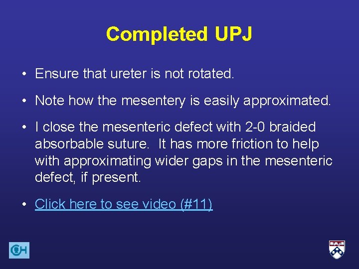 Completed UPJ • Ensure that ureter is not rotated. • Note how the mesentery