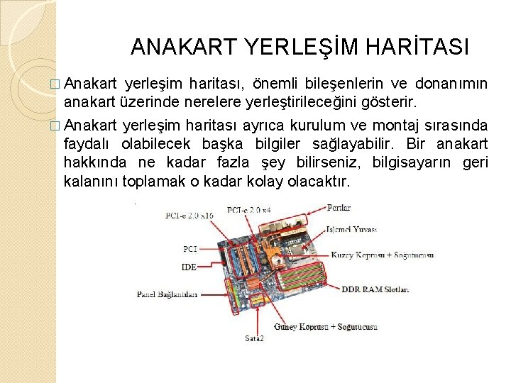 ANAKART YERLEŞİM HARİTASI � Anakart yerleşim haritası, önemli bileşenlerin ve donanımın anakart üzerinde nerelere