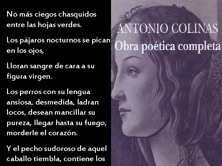 No más ciegos chasquidos entre las hojas verdes. Los pájaros nocturnos se pican en