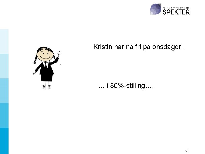 Kristin har nå fri på onsdager… … i 80%-stilling…. 14 