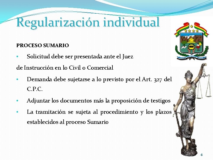 Regularización individual PROCESO SUMARIO • Solicitud debe ser presentada ante el Juez de Instrucción