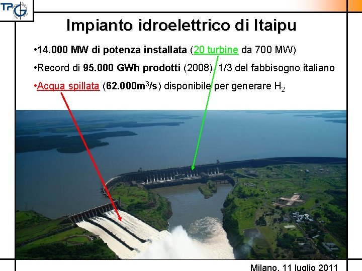 Impianto idroelettrico di Itaipu • 14. 000 MW di potenza installata (20 turbine da
