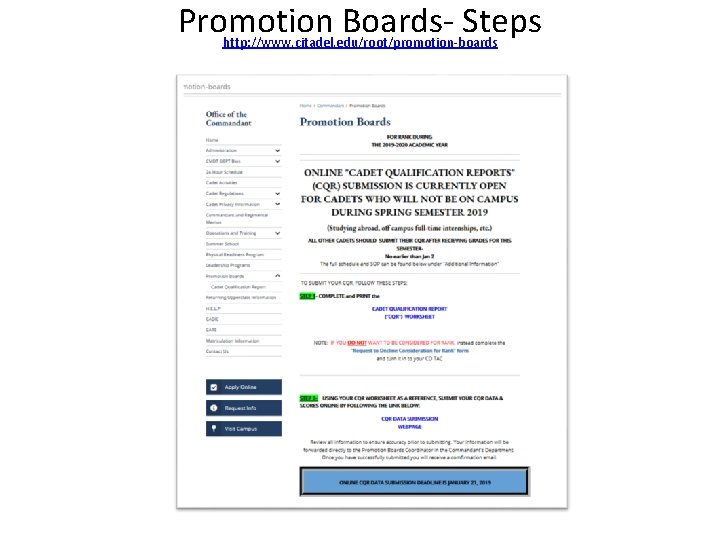 Promotion Boards- Steps http: //www. citadel. edu/root/promotion-boards 