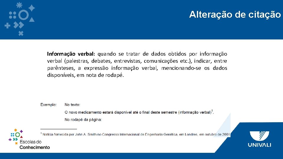 Alteração de citação Informação verbal: quando se tratar de dados obtidos por informação verbal