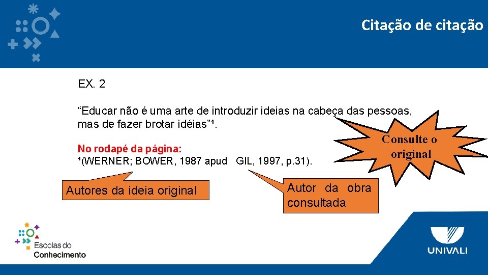 Citação de citação EX. 2 “Educar não é uma arte de introduzir ideias na