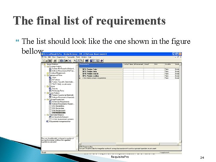 The final list of requirements The list should look like the one shown in