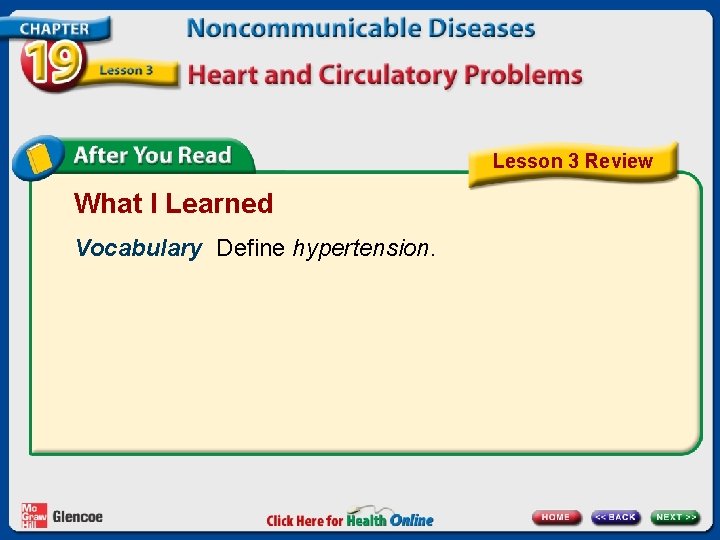Lesson 3 Review What I Learned Vocabulary Define hypertension. 