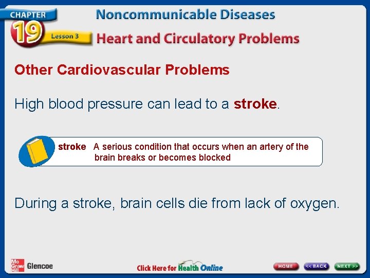 Other Cardiovascular Problems High blood pressure can lead to a stroke A serious condition