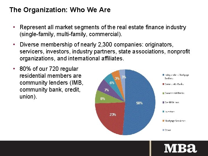 The Organization: Who We Are • Represent all market segments of the real estate