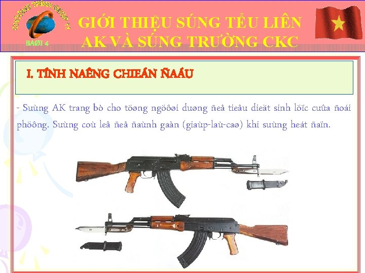 BAØI 4 GIỚI THIỆU SÚNG TỂU LIÊN AK VÀ SÚNG TRƯỜNG CKC I. TÍNH
