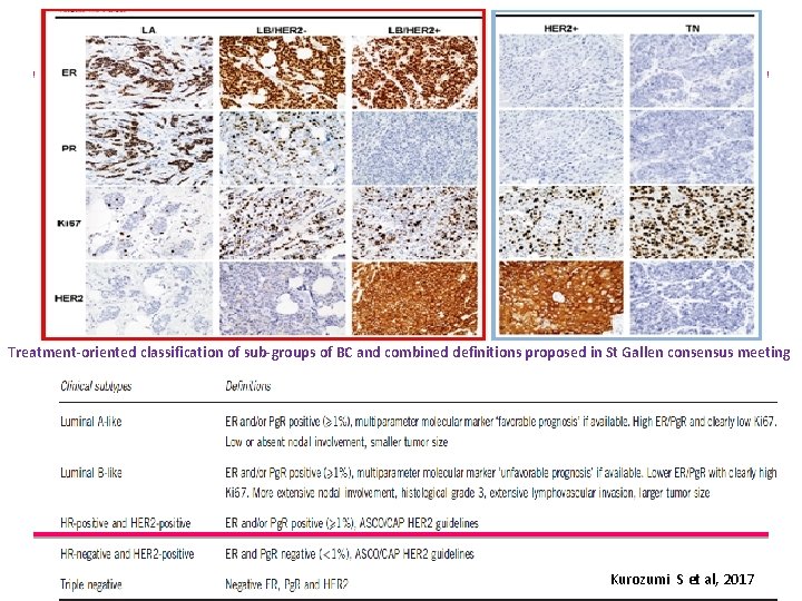 Treatment-oriented classification of sub-groups of BC and combined definitions proposed in St Gallen consensus