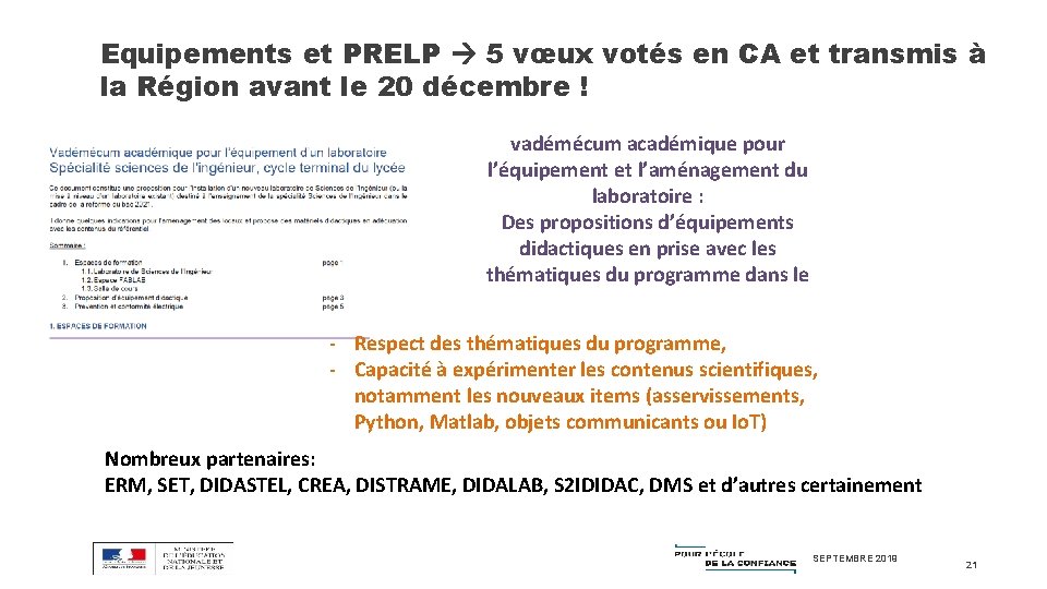 Equipements et PRELP 5 vœux votés en CA et transmis à la Région avant