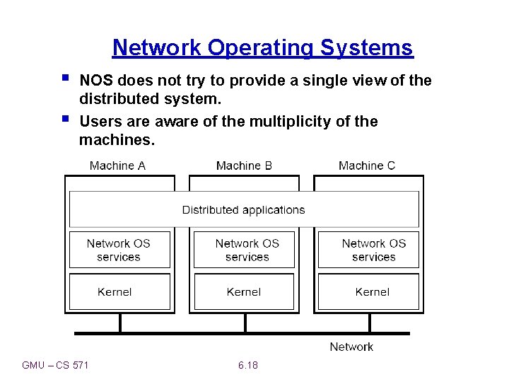 Network Operating Systems § § NOS does not try to provide a single view