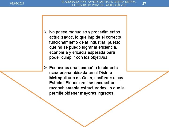 08/03/2021 ELABORADO POR : XAVIER SANTIAGO SIERRA SUPERVISADO POR: ING. ANITA GÁLVEZ Ø No