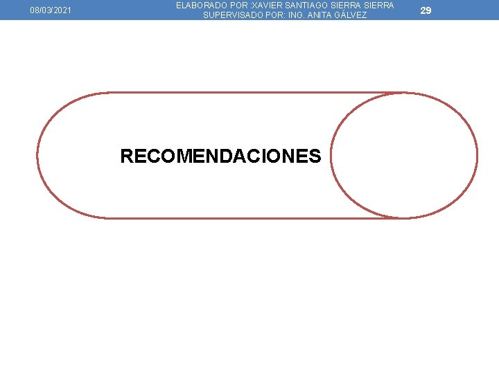 08/03/2021 ELABORADO POR : XAVIER SANTIAGO SIERRA SUPERVISADO POR: ING. ANITA GÁLVEZ RECOMENDACIONES 29