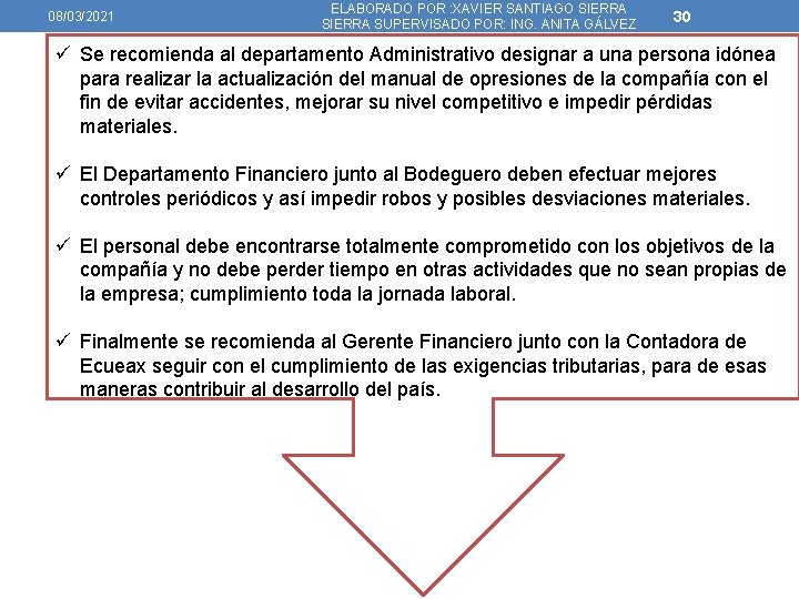 08/03/2021 ELABORADO POR : XAVIER SANTIAGO SIERRA SUPERVISADO POR: ING. ANITA GÁLVEZ 30 ü