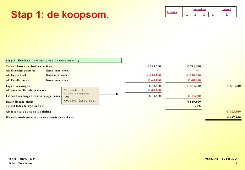 Stap 1: de koopsom. IB-W 1 --PRES 07 --2014 Auteur: Wim Laman Opgave geruisloos