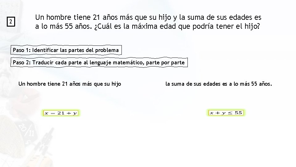 2 Un hombre tiene 21 años más que su hijo y la suma de